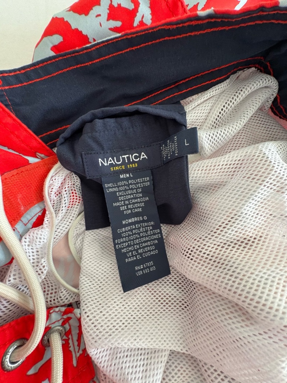 NAUTICA Red Coral Reef Print Men's Swim Trunks - Size L. - Picture 5 of 10
